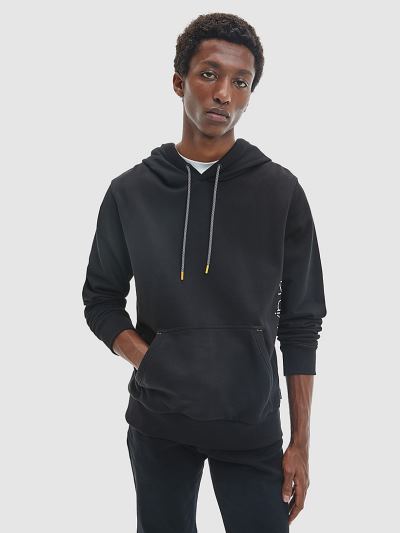 Calvin Klein Ruhák HU200453 | Calvin Klein Organic Cotton Side Logo Férfi Kapucnis Pulóver Fekete